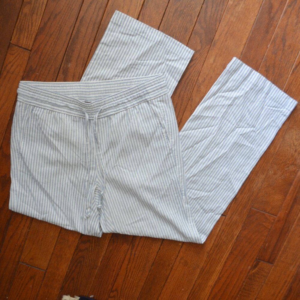 Ann Taylor Factory Women's Linen Blend Pull On Striped Pants Size XS